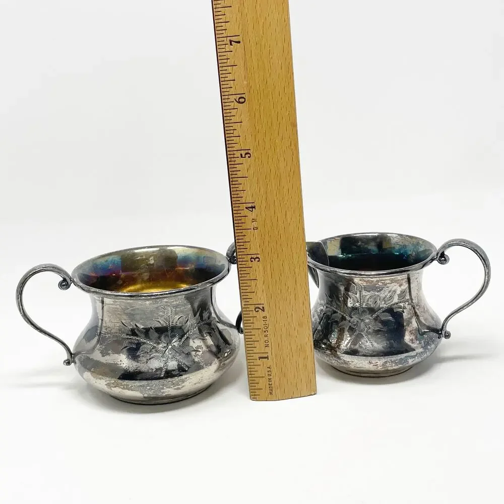 Queen City Silver‎ Company Creamer & Sugar Set Patina MCM Regency Aged GUC